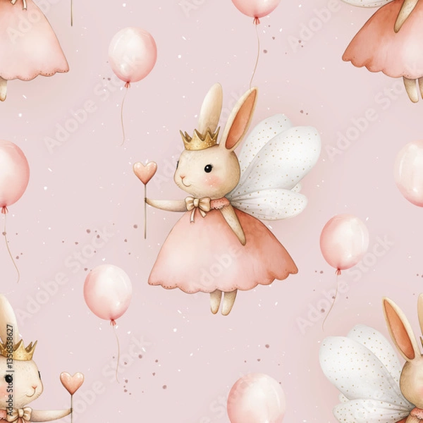 Fototapeta Seamless pattern with cute bunny. Repetitive baby Rabbit Wallpaper