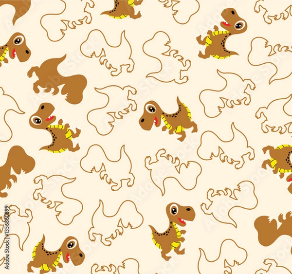 Fototapeta Cute Cartoon Dinosaur Pattern with T-Rex Outline