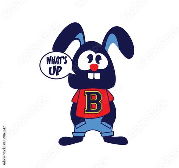 Fototapeta Cool Bunny Character in Red T-Shirt Vector Illustration