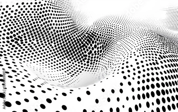 Obraz Abstract Black and White Dotted Halftone Pattern with Wavy Surface for Backgrounds and Designs