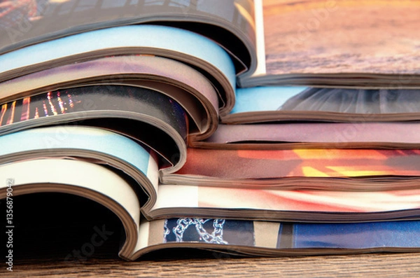 Obraz Pile of magazines. Colorful background texture.