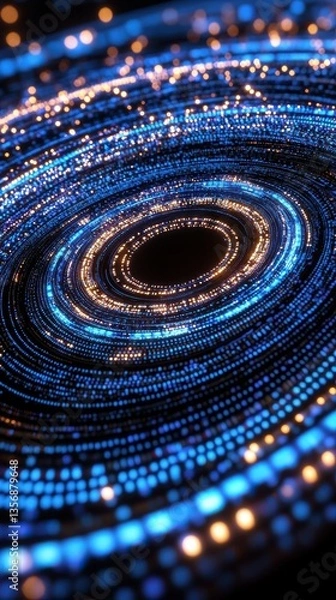 Fototapeta Enigmatic Dark Void Surrounded by Concentric s of Pulsating Blue and Gold Energy amid Shifting Tides of Currency