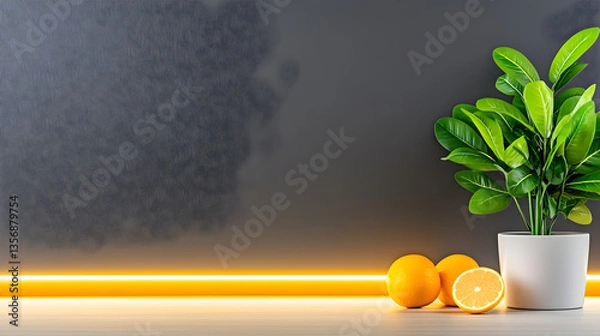 Fototapeta An LED strip must be correctly mounted on the cabinet surface of the kitchen set in order to provide lighting 