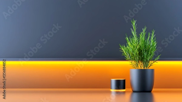 Fototapeta An LED strip must be correctly mounted on the cabinet surface of the kitchen set in order to provide lighting 