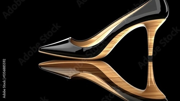 Obraz Elegant Black and Gold High Heel Shoe Reflection