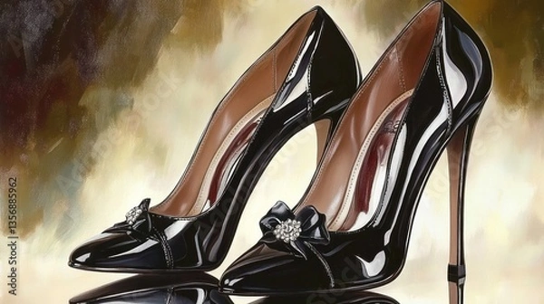 Obraz Elegant Black High Heels with Rhinestone Bow