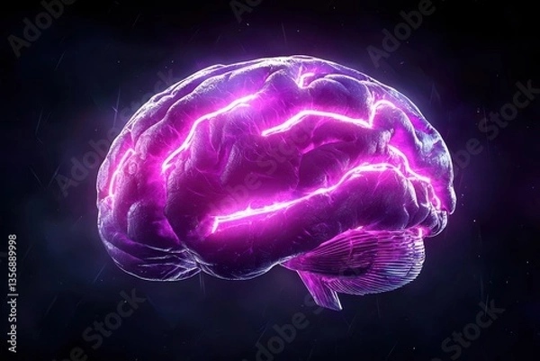 Fototapeta A Transcendent Purple Brain Glowing with Inner Pink Light, Symbolizing the Depths of Human Thought and Cognitive Power