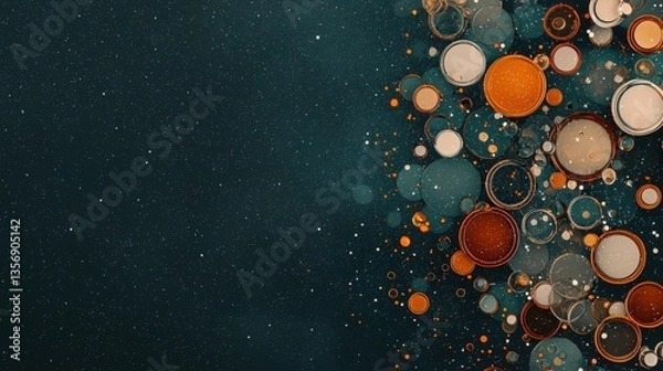 Fototapeta A Vibrant Digital Landscape Featu Overlapping Translucent Circles in Teal Orange and Beige on a Dark Starry Background