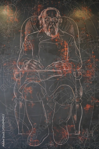 Fototapeta Kaluga, Russia - 10.10.2020: engraving by Konstantin Tsiolkovsky developed theoretical issues of cosmonautics, thinker of esoteric orientation, engaged in philosophical problems of space exploration