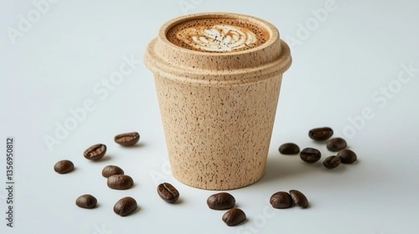 Fototapeta Workspace latte break with a modern coffee cup isolated on white background symbolizing productivity and relaxation
