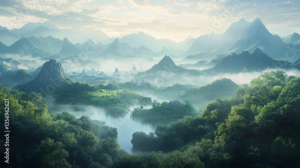 Obraz mountain landscape with fog