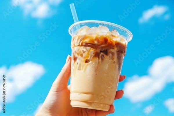 Fototapeta Enjoying summer vibes with a cool iced coffee delight.