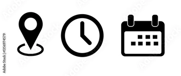 Fototapeta Address. time, and date icon vector. Event elements isolated on transparent background. Clock, pin map location,