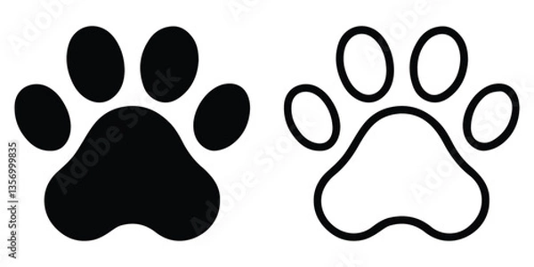Obraz Black and White Dog Paw Print Icon Pair vector