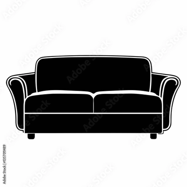 Obraz A modern black leather sofa on a white background, showcasing contemporary style and comfort for a luxurious home interior