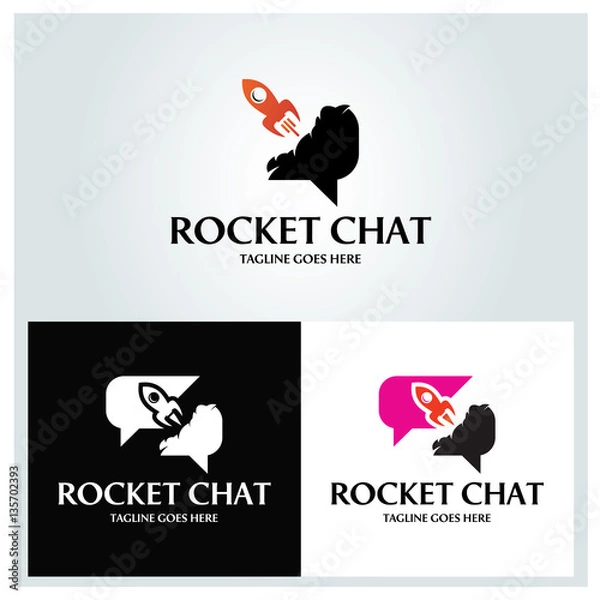 Fototapeta Rocket chat logo design template, Vector illustration