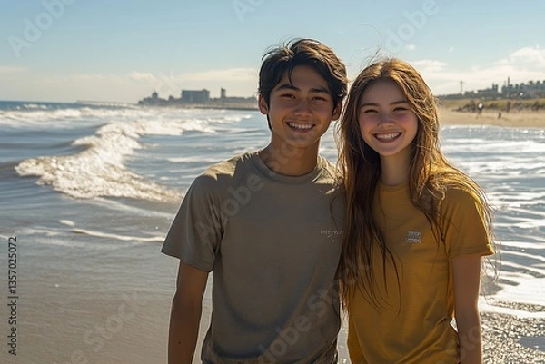Obraz happy young couple on the beach