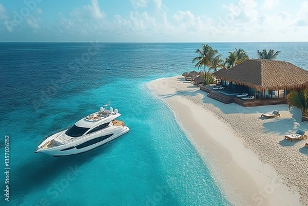 Obraz Drone view of a tropical beach with boats