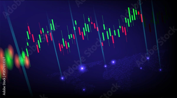 Fototapeta Stock market or forex trading graph and candlestick chart suitable for financial investment concept. Economy trends background for business idea and abstract finance background. Vector illustration.