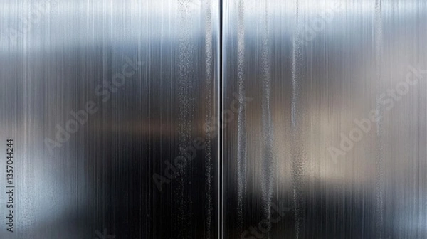 Fototapeta Close-up of a metallic surface with condensation, showcasing reflections and textures