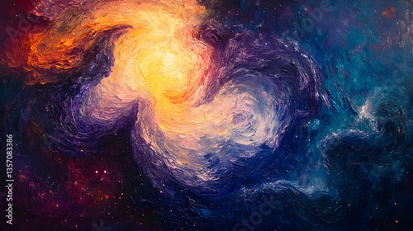 Fototapeta Whimsical nebula in vibrant oil paints creates cosmic dreamscapes