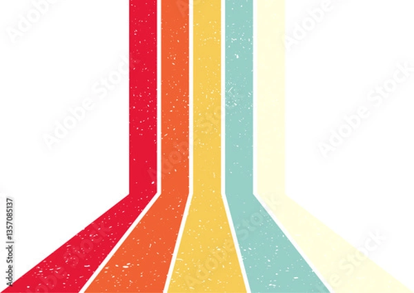 Fototapeta 70s retro perspective lines background. Vintage colourful stripes banner, backdrop and wallpaper vector
