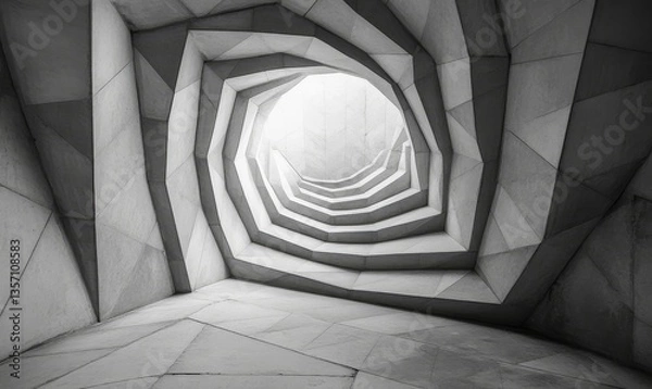 Obraz an abstract tunnel structure made of geometric shapes, leading to a bright opening