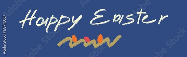 Fototapeta happy easter banner illustration, hand drawn web border with eggs in grass 