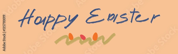 Fototapeta happy easter banner illustration, hand drawn web border with eggs in grass 