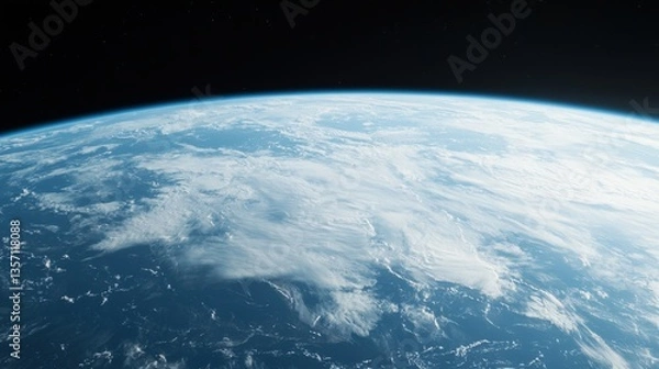 Fototapeta Climate resilience sustainability and risk, A stunning view of Earth from space, showcasing blue oceans, white clouds, and a dark starry background.