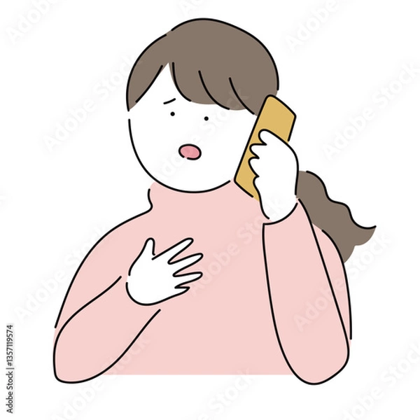Fototapeta 電話する女性_困り事