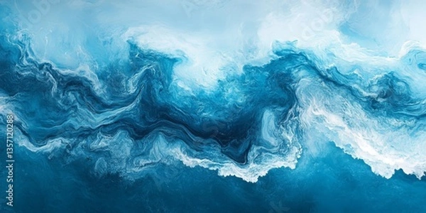 Fototapeta a stunning abstract representation of ocean waves in varying shades of blue. The image captures the dynamic movement and beauty of the sea