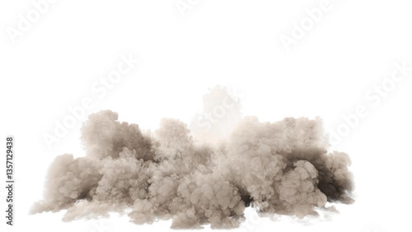 Fototapeta Isolated Large plume of dense and billows smoke or steam on uniform background