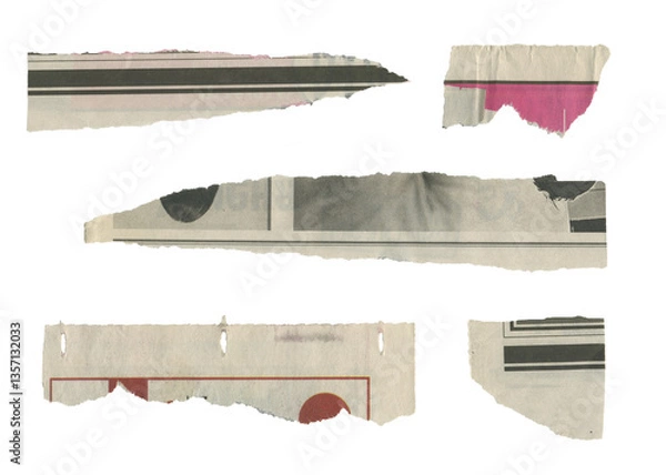 Fototapeta Set of torn pieces of newspaper isolated on transparent background.	