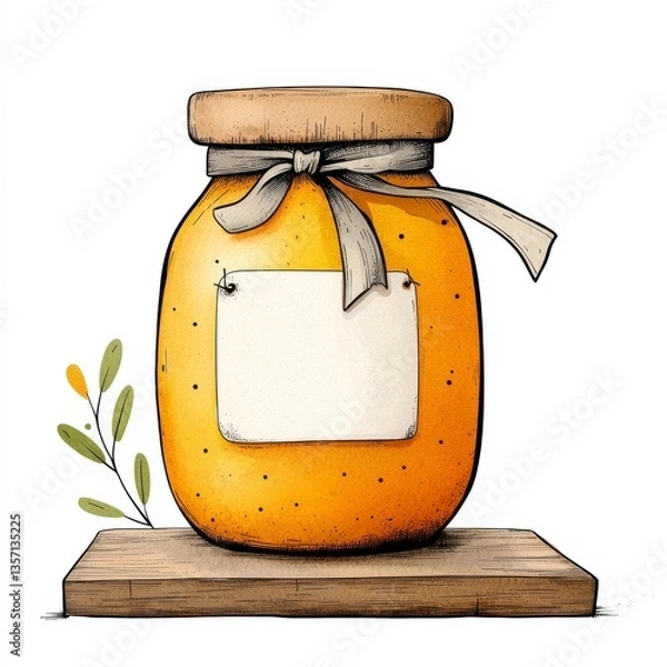 Fototapeta Amber Honey Jar with Blank Label on Wooden Surface