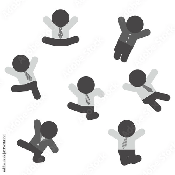 Fototapeta ジャンプする会社員たちのピクトグラム素材