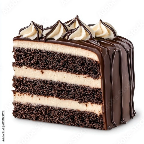 Fototapeta Three Layered Chocolate Cake with Ganache and Buttercream