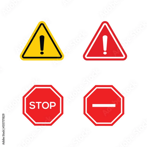 Fototapeta Set of warning signs caution and Stop Sign red simple vector