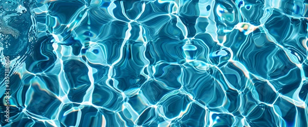 Fototapeta A vibrant blue water surface with captivating reflections and rippling textures.