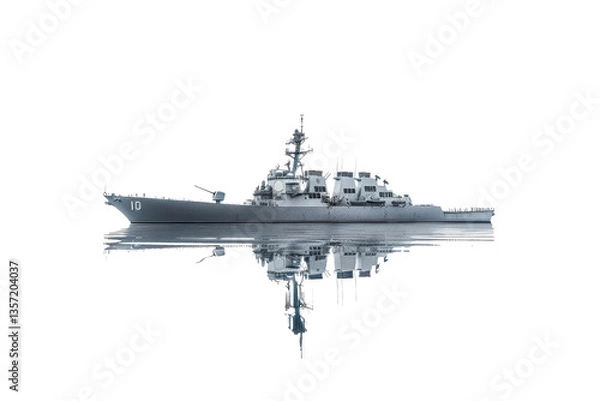 Obraz A powerful warship sailing on a calm blue ocean.