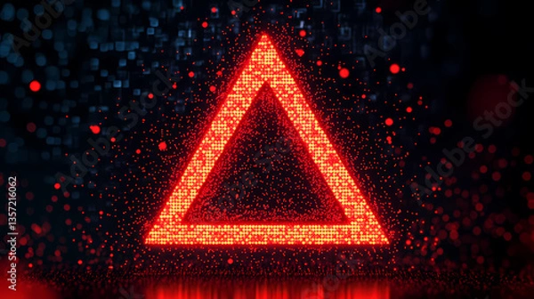 Fototapeta Red Triangle with Particles in Blue Background