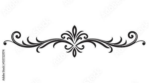 Obraz Elegant Decorative Divider Line with Symmetric Ornamental Border, Featuring Floral Motif and Abstract Flourish Filigree Elements