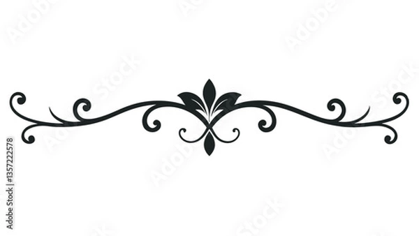 Obraz Elegant Decorative Divider Line with Symmetric Ornamental Border, Featuring Floral Motif and Abstract Flourish Filigree Elements