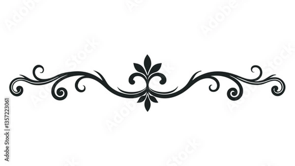 Obraz Elegant Decorative Divider Line with Symmetric Ornamental Border, Featuring Floral Motif and Abstract Flourish Filigree Elements