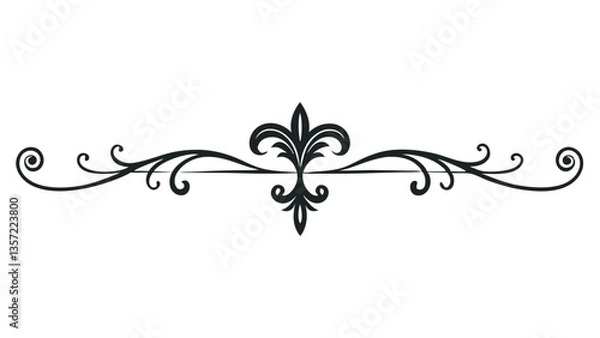 Obraz Elegant Decorative Divider Line with Symmetric Ornamental Border, Featuring Floral Motif and Abstract Flourish Filigree Elements