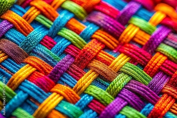 Fototapeta Macro Detail of Fabric Texture: Outfit Design Template -  Close-up Woven Pattern