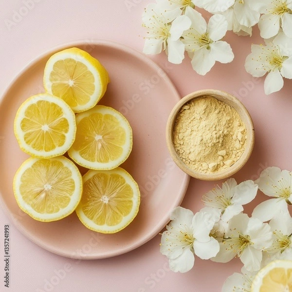 Obraz Lemon slices fresh home food collagen peptides