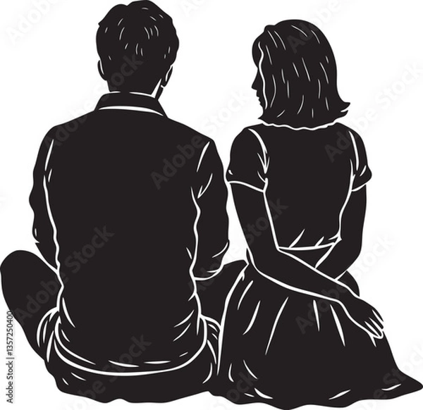 Obraz Couple sitting from behind silhouette