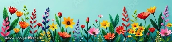 Fototapeta A vibrant collection of colorful plants and flowers in a flat design style, perfect for adding a pop of color to any project,  illustration,  vibrant