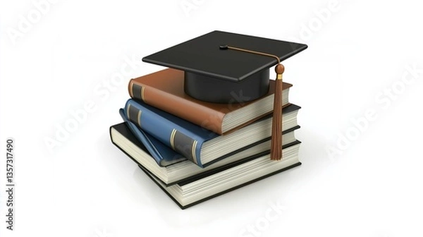 Fototapeta Stack of books topped with graduation cap symbolizing education and academic achievement concept